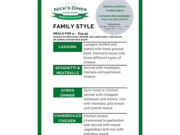 Nicks Diner II menu photo