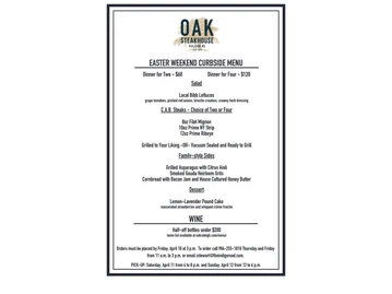 Oak Steakhouse menu photo