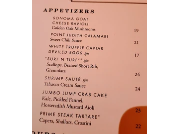 Ocean Prime Detroit menu photo