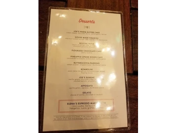 Original Joe's menu photo