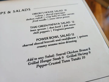 Orion's Roof menu photo