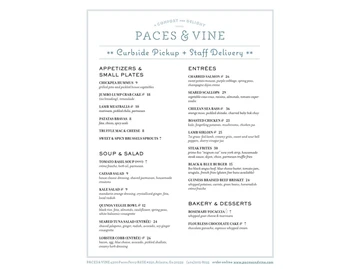 Paces & Vine Restaurant menu photo