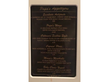 Papa's Italian Restaurant menu photo