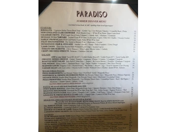 Paradiso menu photo