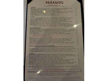 Paradiso menu photo