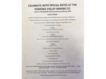 Pomona Valley Mining Co menu photo