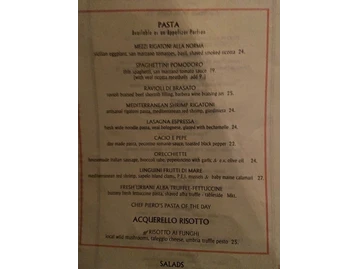 Pricci menu photo