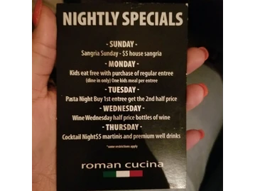 Roman Cucina menu photo