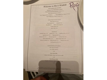 Roy's Waikiki menu photo
