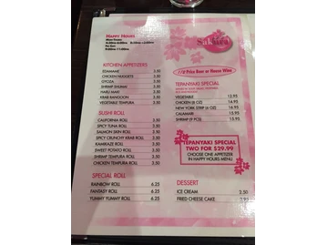 Sakura Japanese Steakhouse menu photo