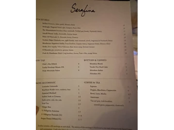 Serafina menu photo