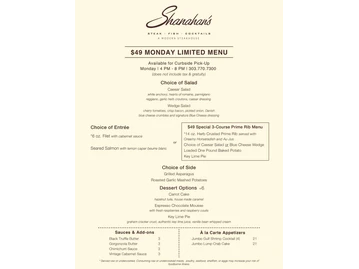 Shanahan's Steakhouse menu photo