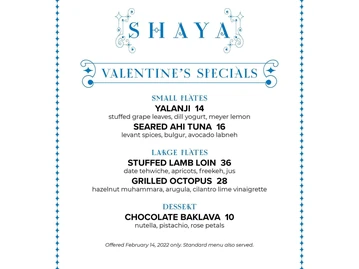 Shaya menu photo