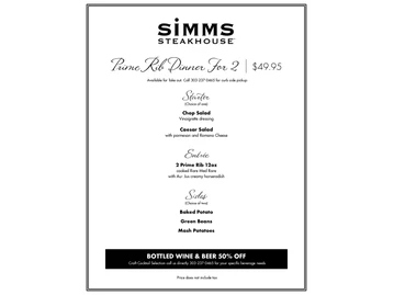 Simms Steakhouse menu photo