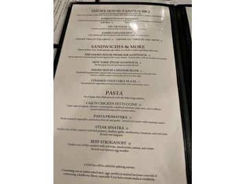 Smoke House Restaurant menu photo