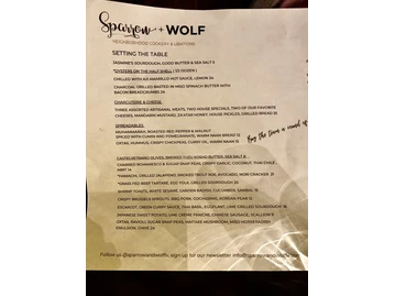 Sparrow + Wolf menu photo