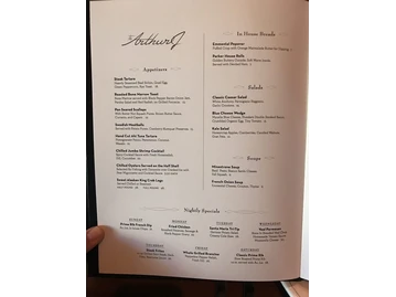 The Arthur J menu photo