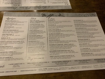 the Gafford menu photo