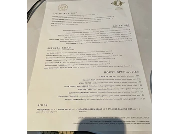The Gage menu photo