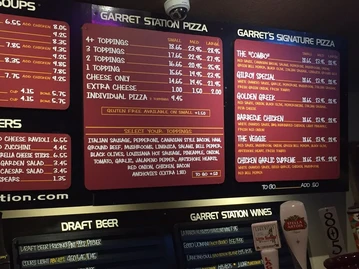 The Garret Station menu photo