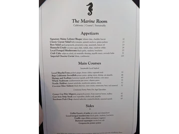 The Marine Room menu photo