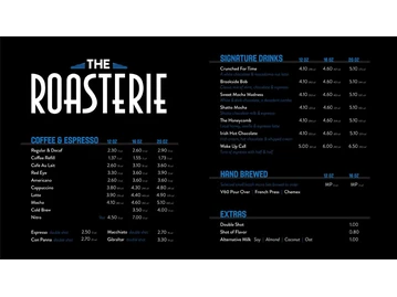 The Roasterie Brookside Café menu photo