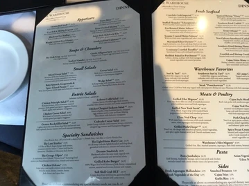 The Warehouse menu photo