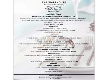The Warehouse menu photo