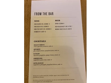 The White Bull menu photo