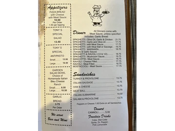 Tony's Little Italy menu photo