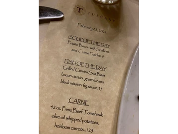 Tuscany Restaurant menu photo