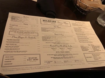 Wildfire menu photo