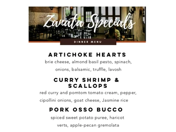Zanata menu photo