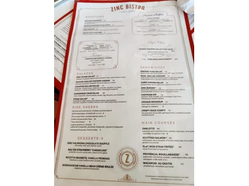 Zinc Bistro menu photo