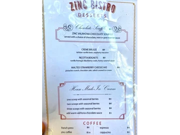 Zinc Bistro menu photo